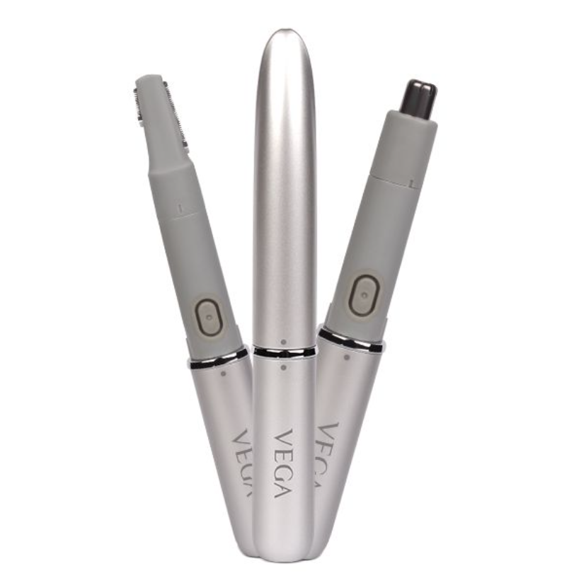 VEGA EZY 2-in-1 UNISEX TRIMMER-VHBT-02Groom on-the-go with Vega EZY 2-in-1 unisex Trimmer. The Unisex Trimmer has two attachments and effectively trims hair from face, nose and body. The Precision blade Sondaryam VEGA EZY 2-