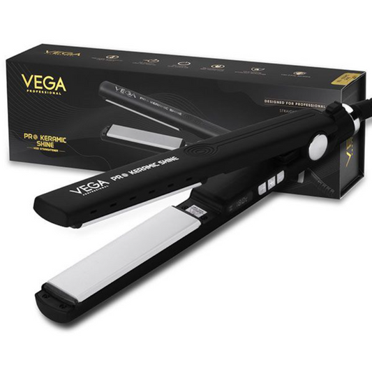 Vega Pro Kerammic Shine Hair Straghtener - VPPHS-05Presenting the VEGA Professional Pro Keramic Shine hair straightener is equipped with bevelled edged flooring ceramic plates designed for a perfect straightening in Sondaryam Vega Pro Kerammic Shine Hair Straghtener - VPPHS-05