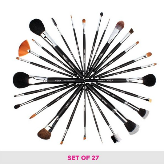VEGA Set of 27 Brushes - LK-27SET OF 27 BRUSHES consists of a Powder Brush (L), Powder Brush, Buffer Brush (L),Contour Brush, Blush Brush, Buffer Brush (S), Pan Cake Brush, Foundation Brush, Lip Sondaryam VEGA Set