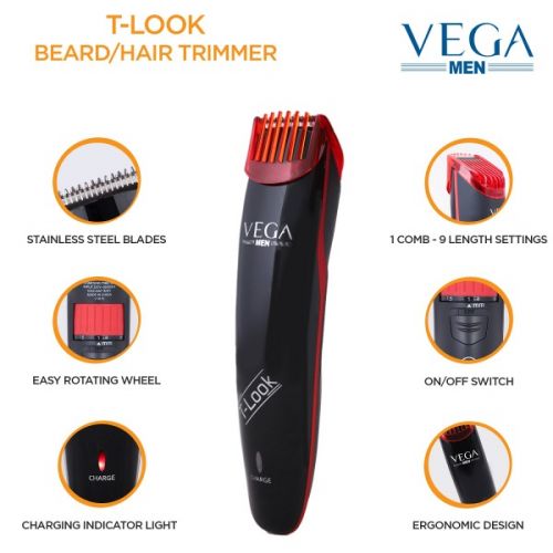 Vega T-Look Beard Trimmer for Men (VHTH-10)Vega T-Look trimmer makes it remarkably easy to go from a neatly trimmed full beard to an effortless stubble. No matter if you want to go for a casual look or a machSondaryam AppliancesBeard Trimmer