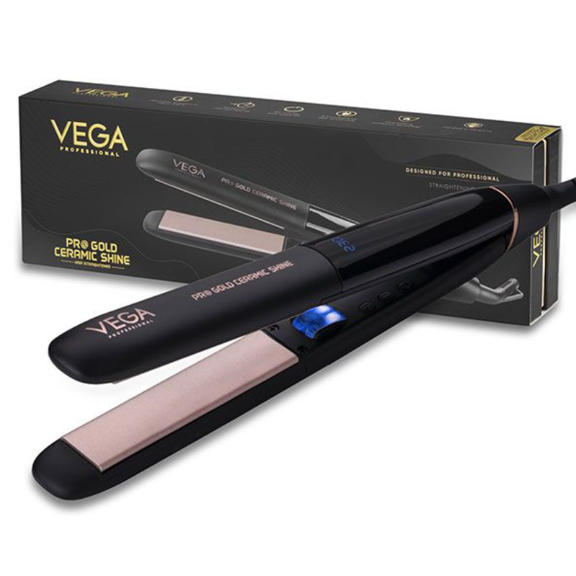 Vega Pro Gold Ceramic Shine Hair Straightener - VPMHS-08Presenting VEGA Professional Pro Gold Ceramic Shine, for master stylists to create the look they want. With a 26 mm tourmaline-infused gold ceramic heating plates itSondaryam Vega Pro Gold Ceramic Shine Hair Straightener - VPMHS-08