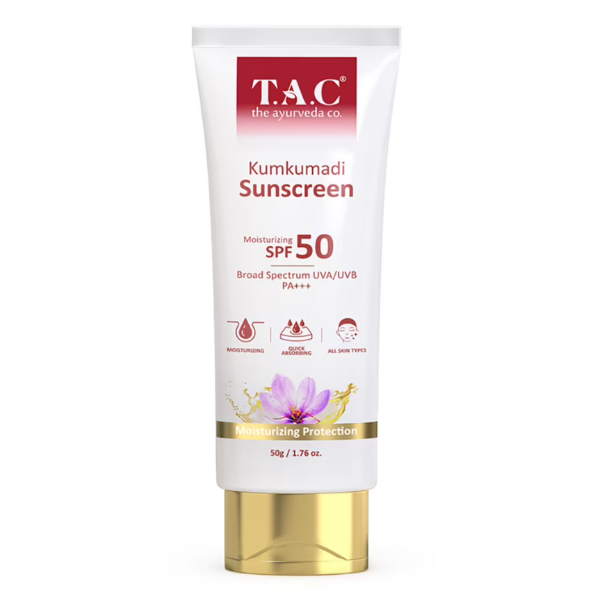 TAC - The Ayurveda Co. Kumkumadi Sunscreen SPF 50 With Saffron UVA/UVB, Sun Protection, All Skin