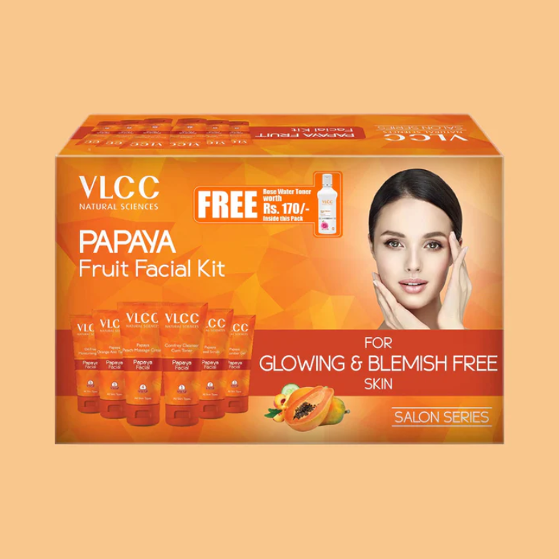 vlcc Papaya Fruit Facial Kit + FREE Rose Water Toner Worth Rs 170 | 300gm + 100ml